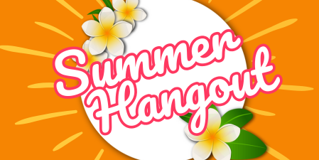 title of program on an orange background with yellow flowers